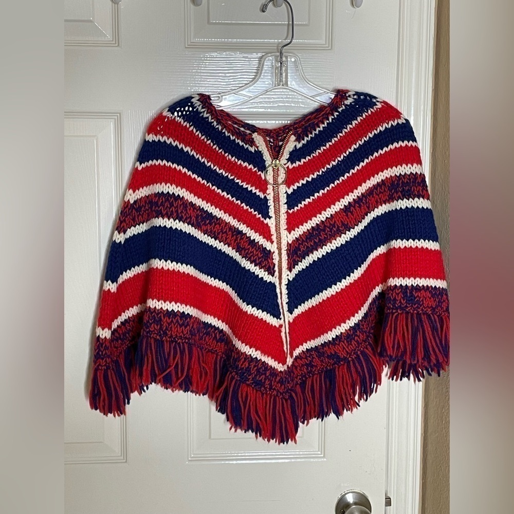 Handknitted Patchwork Wool Colorful Festival Boho Fringe Poncho Wrap - Picture 10 of 10